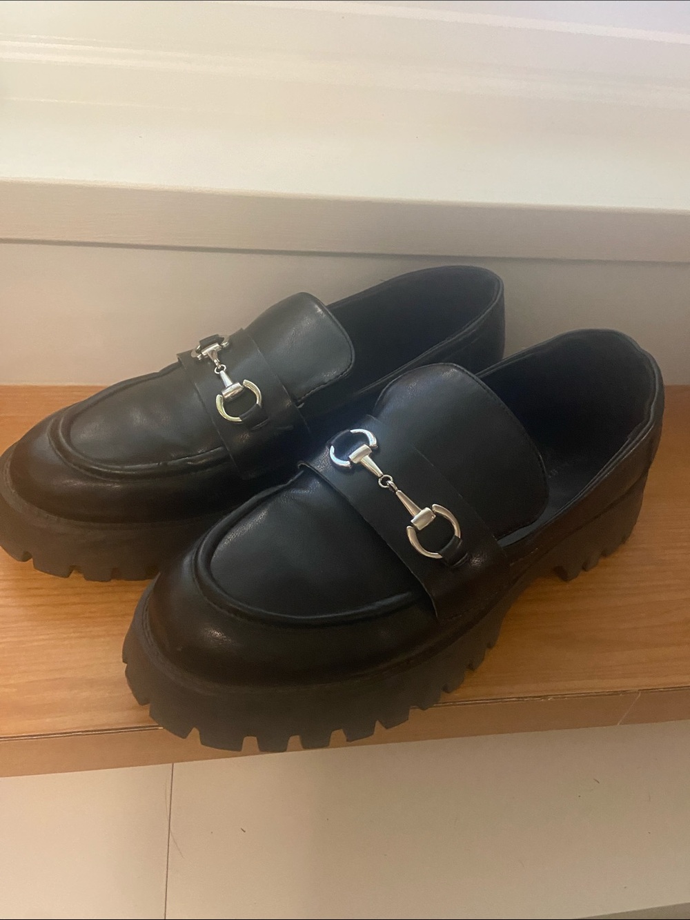 Call It Spring Black Chunky Lug Loafers with Silver Bit